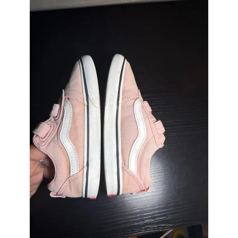 Vans Toddler Ward V Hook & Loop Pink Sneakers Size 10 Easy Slip On Straps